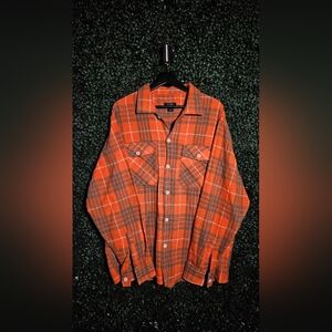 Boohoo Mens Orange Plaid Casual Button Down Shirt